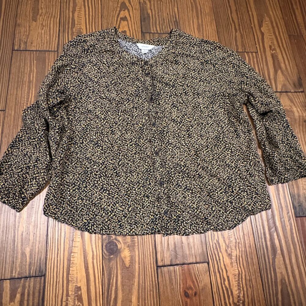 Christopher & Banks Black and Tan Patterned Blouse